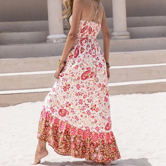 Boho Shabby Chic Multicolor Preppy Womens Maxi Dress - Picture 3 of 5